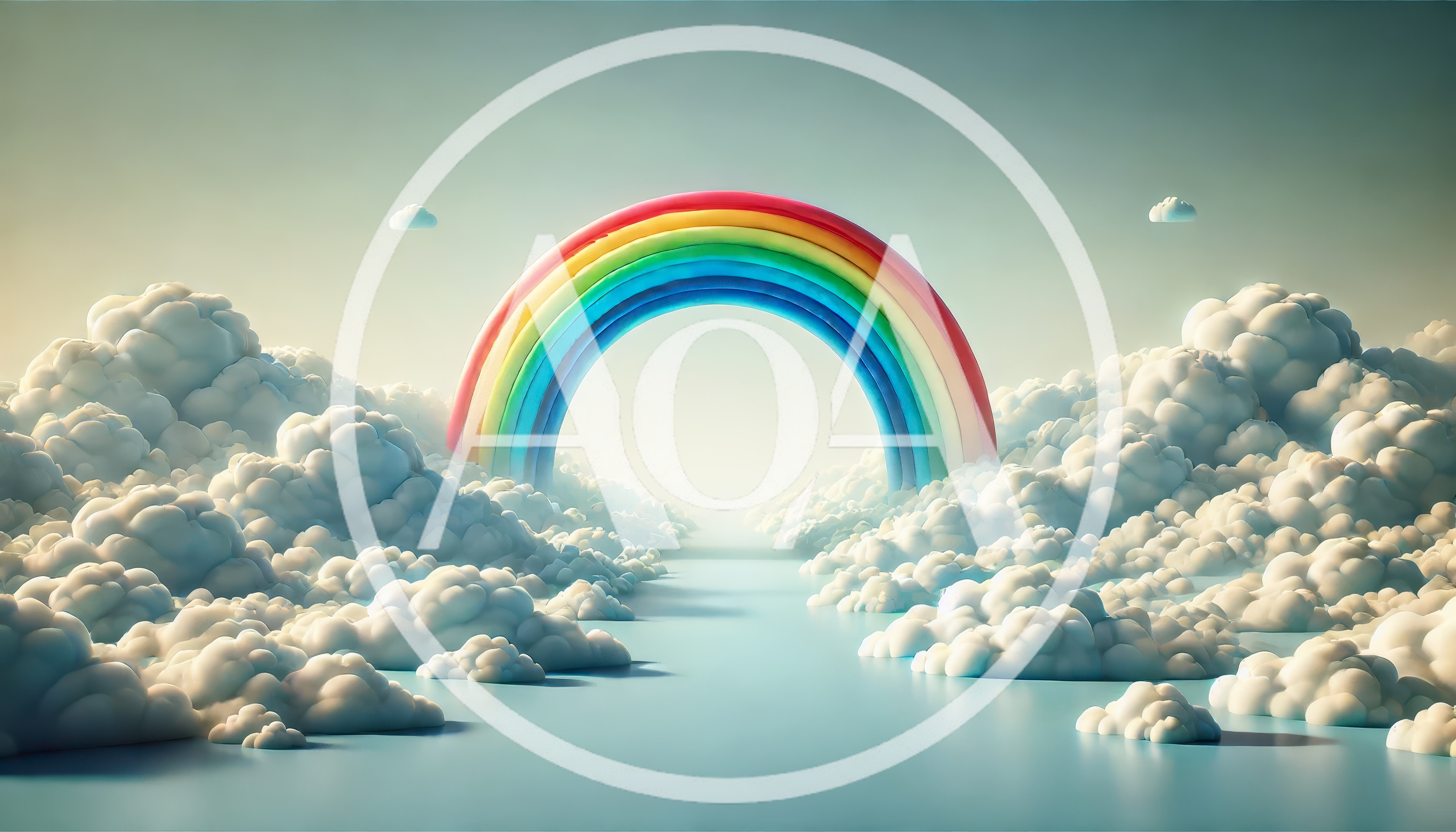 Surreal Rainbow Archway Over Dreamy Cloud Landscape