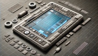 Futuristic Tablet Device With Holographic Interface Components