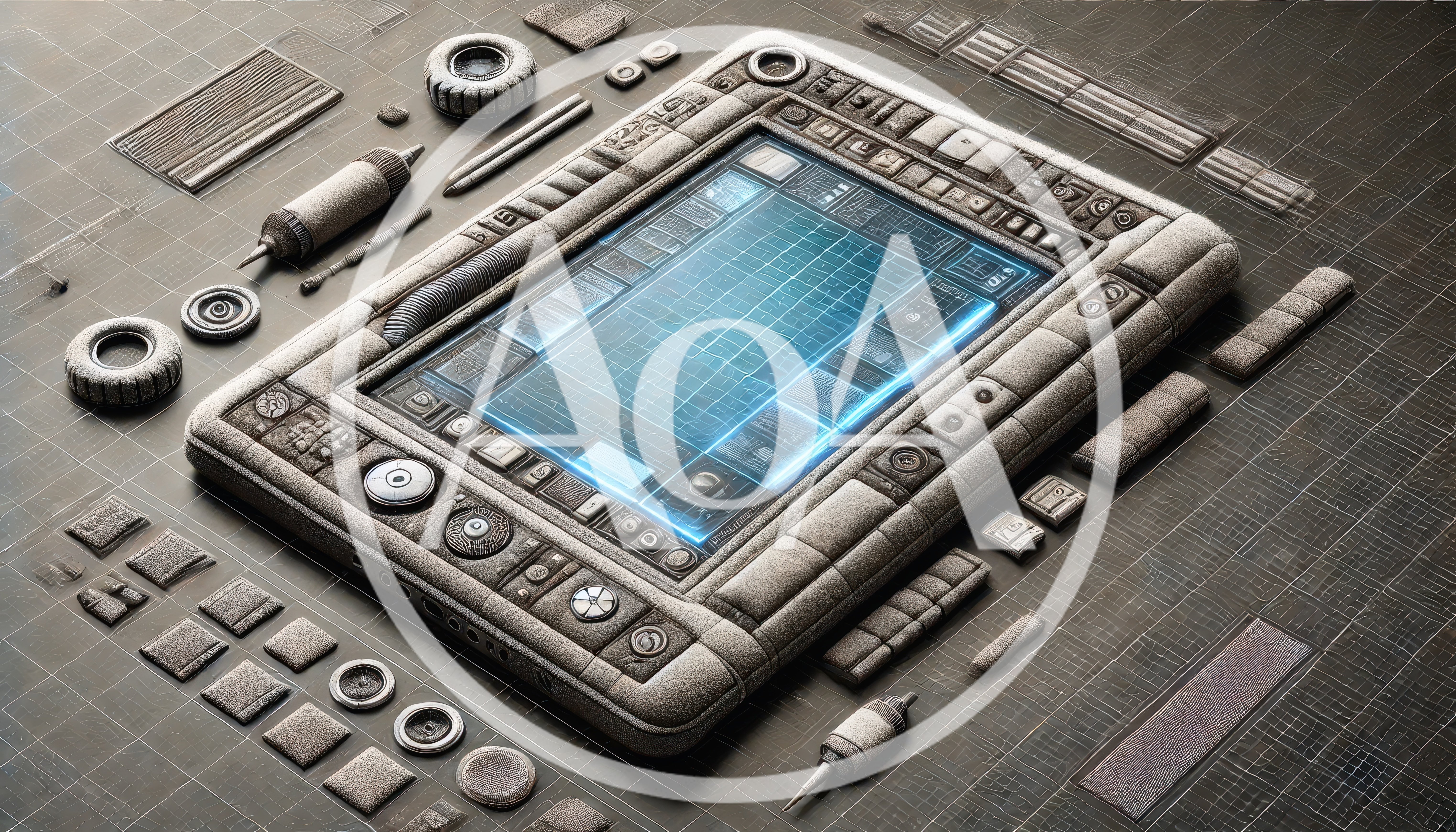 Futuristic Tablet Device With Holographic Interface Components