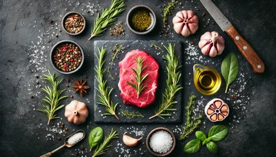 Raw Beef Steak With Herbs And Spices
