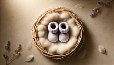 Baby Booties Resting Inside A Woven Nest