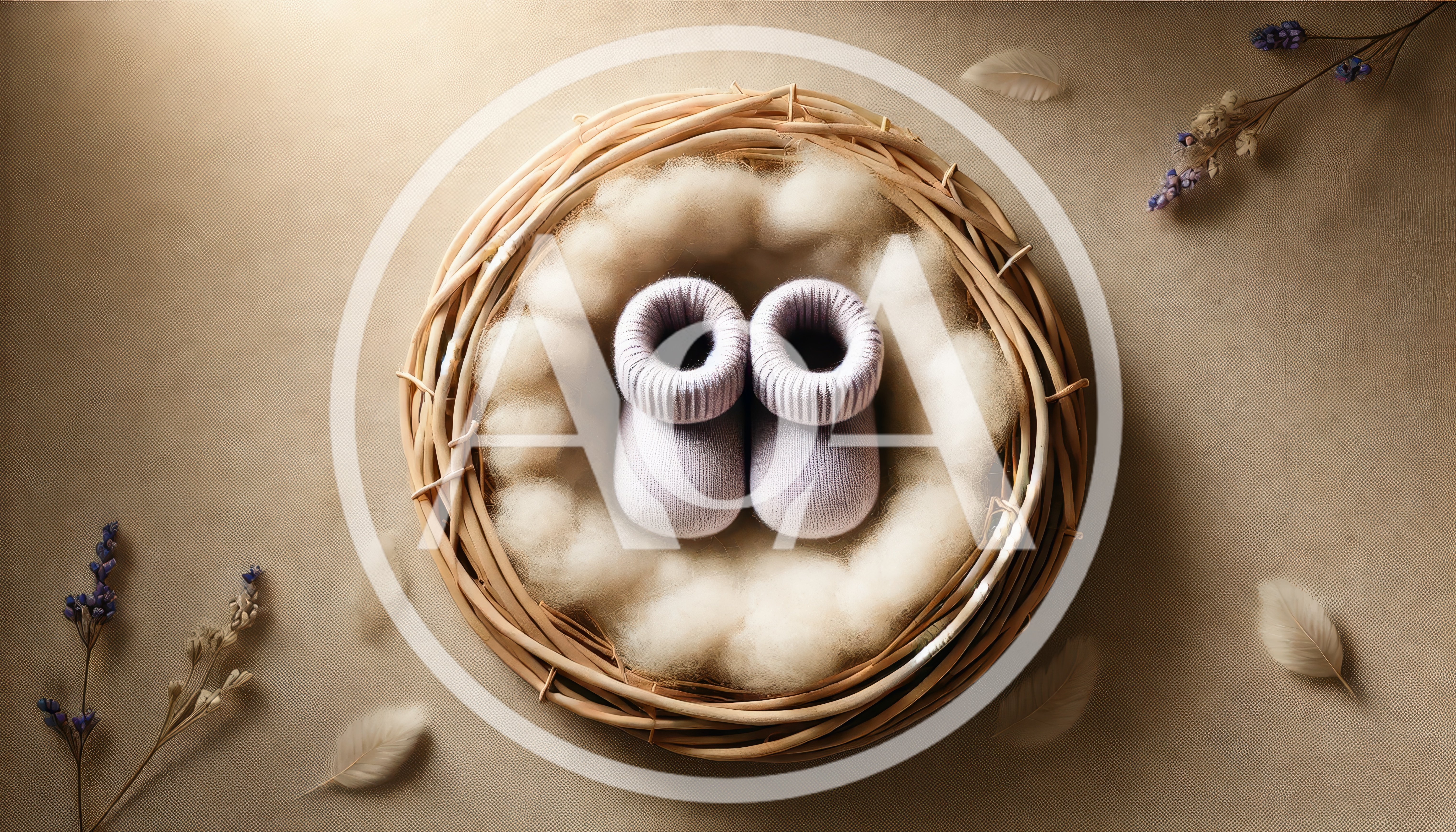 Baby Booties Resting Inside A Woven Nest