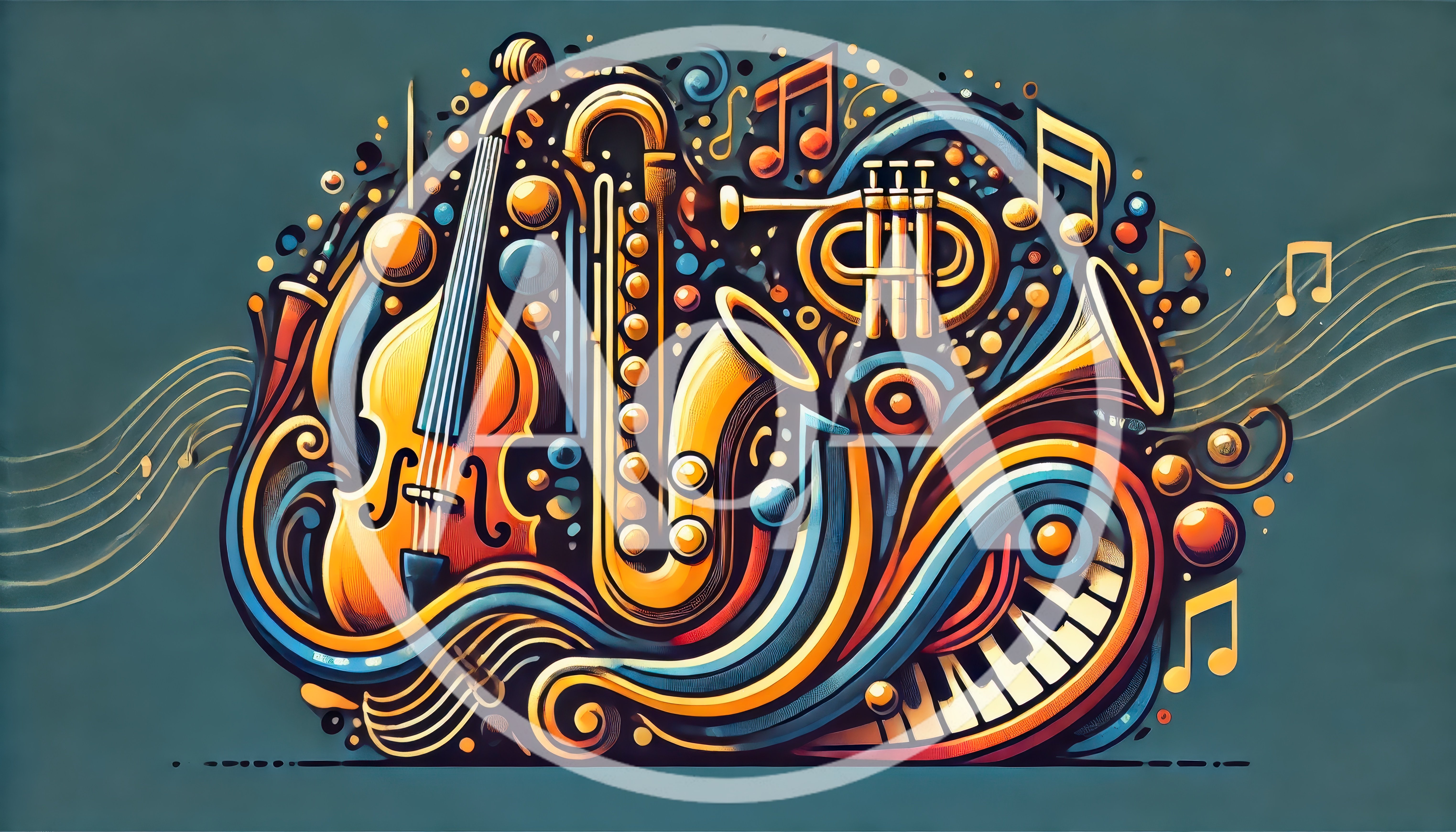 Abstract Musical Instruments Illustration With Notes