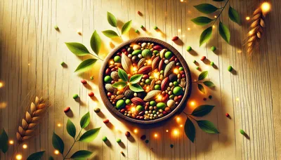 Wooden Bowl Filled With Assorted Nuts And Seeds