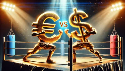 Euro and Dollar Currency Symbols Boxing in Ring