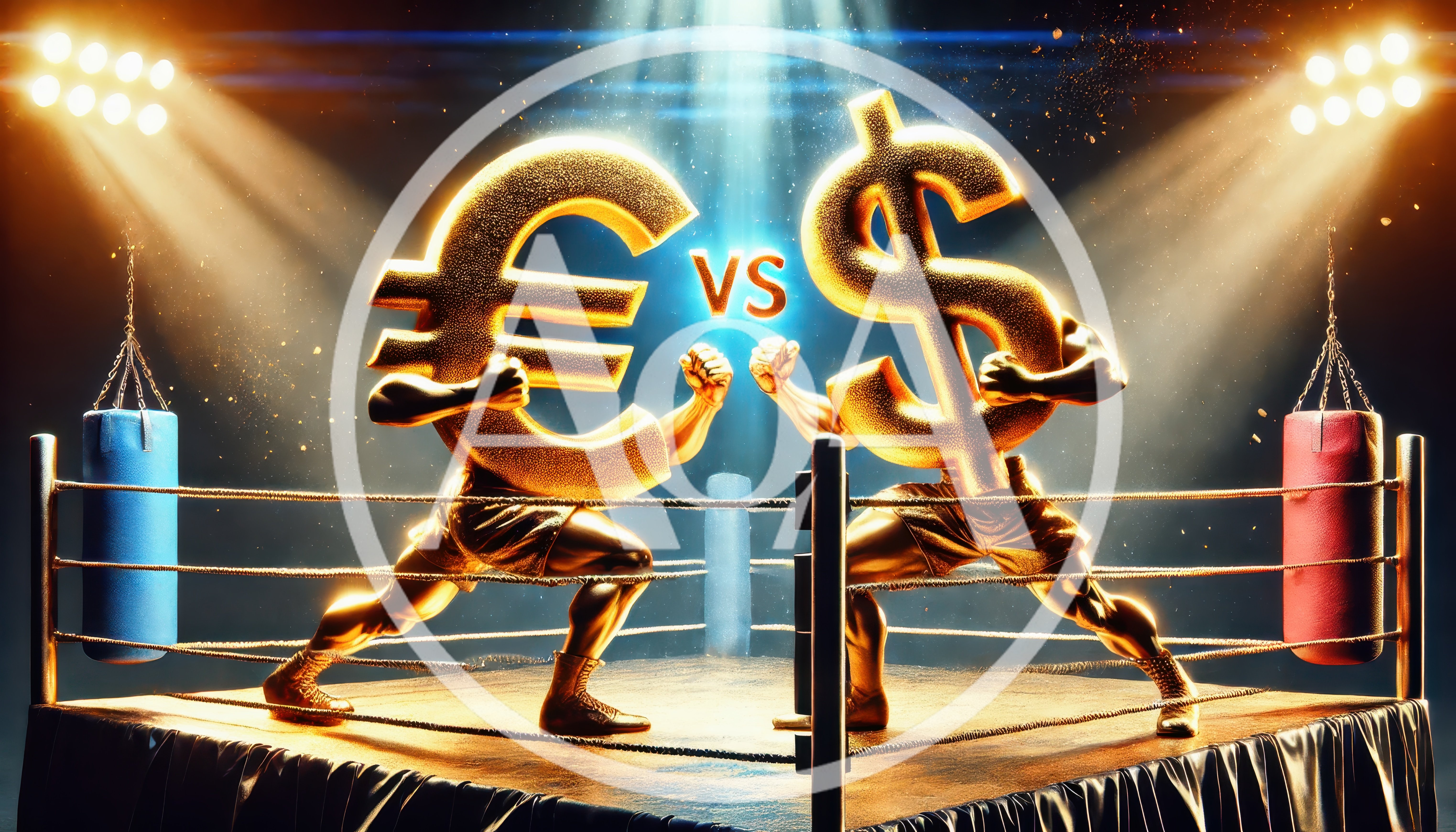 Euro and Dollar Currency Symbols Boxing in Ring