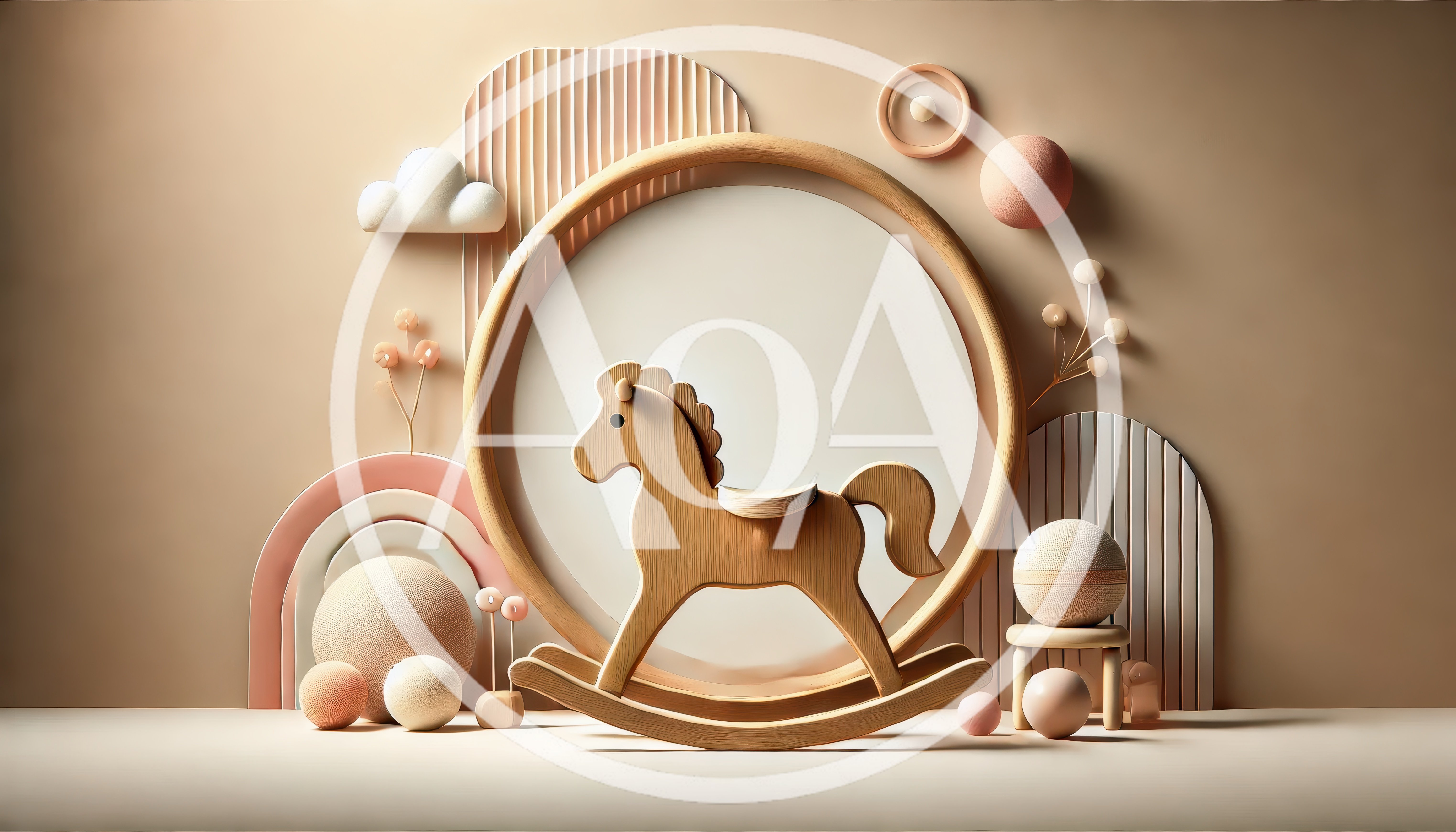 Wooden Rocking Horse Nursery Decor Display