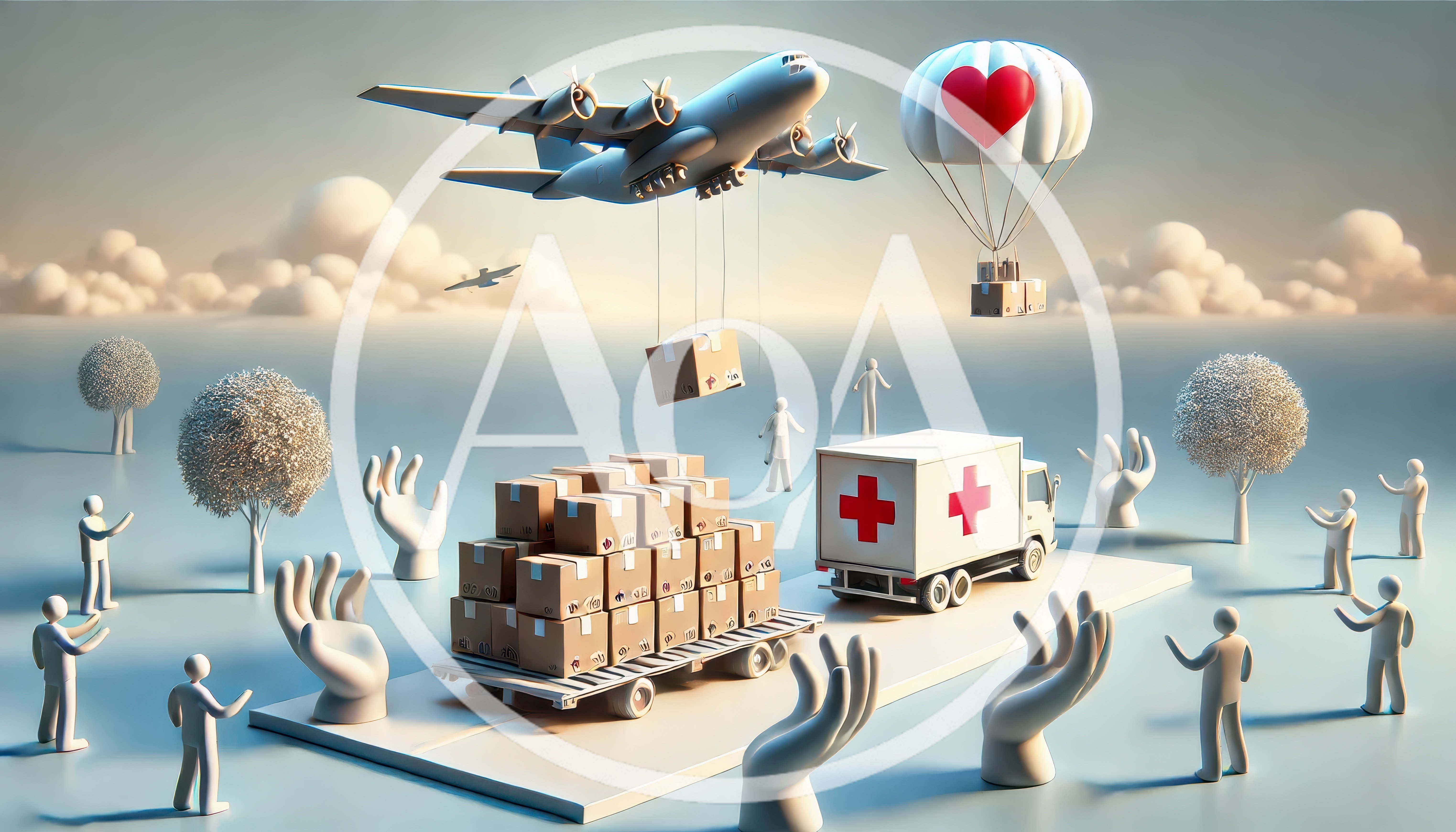 Humanitarian Aid Delivery With Airplane And Medical Truck