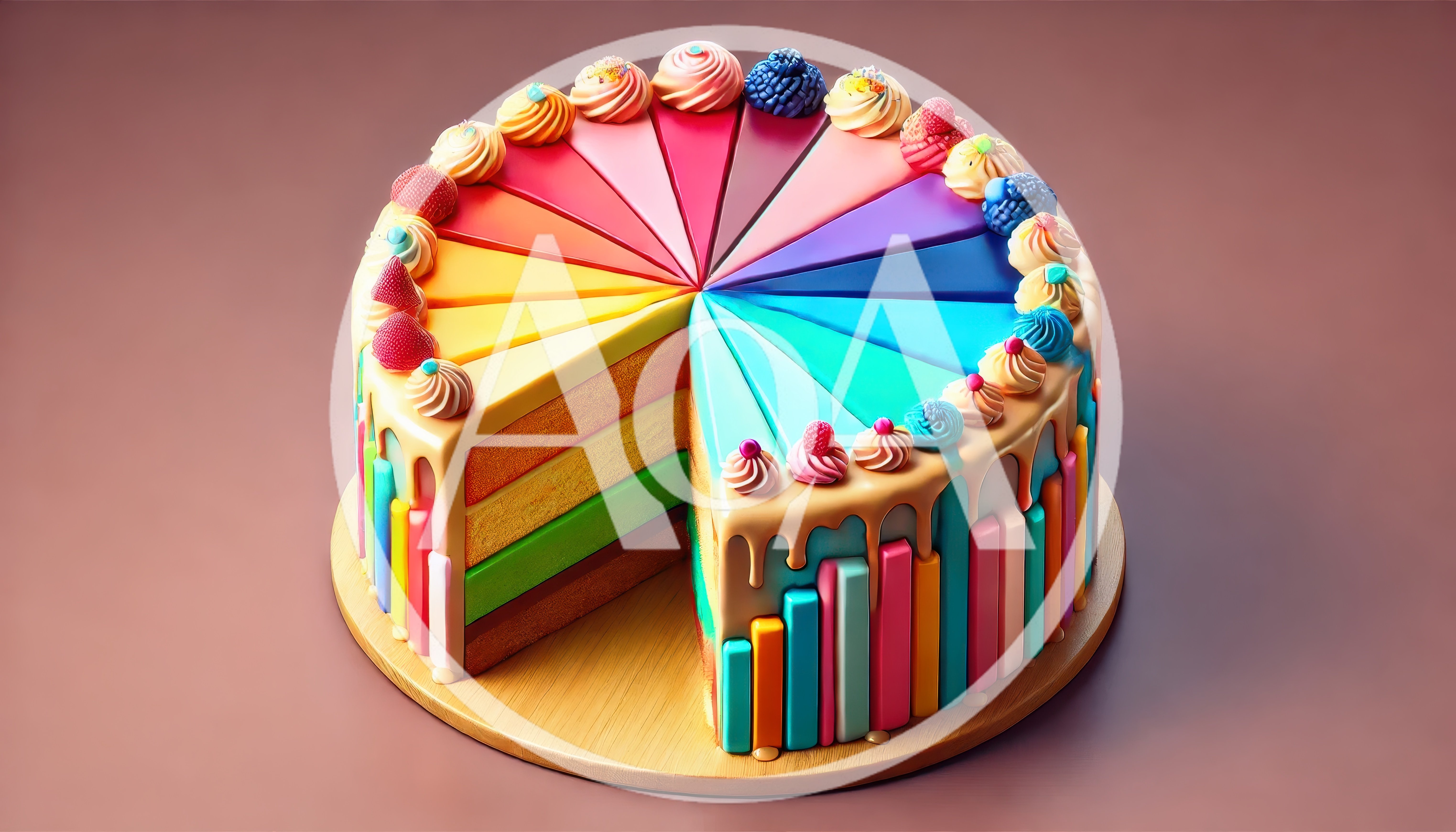 Colorful Rainbow Layer Cake With Drip Icing
