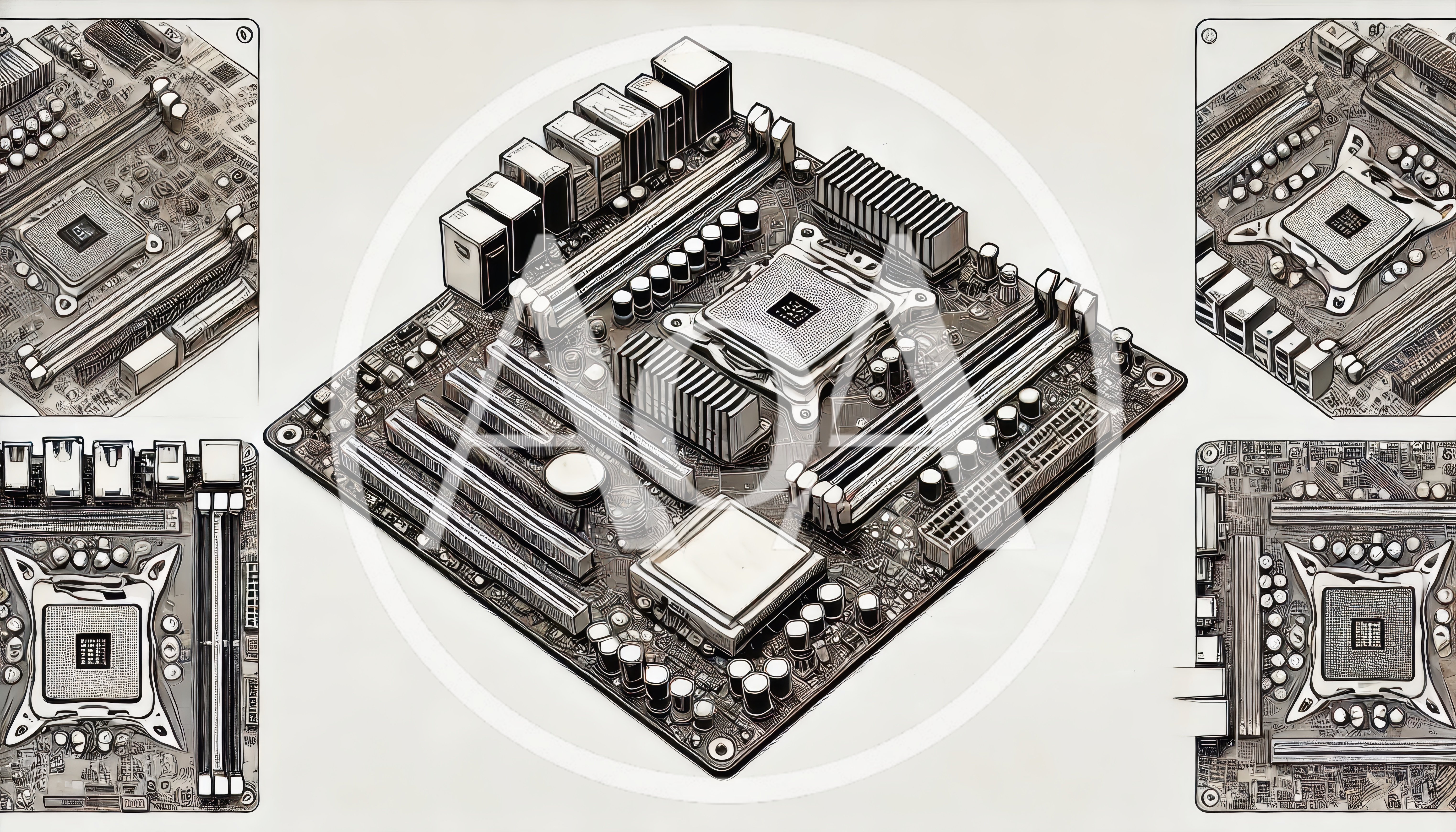 Technical Illustration of Computer Motherboard Components