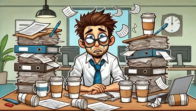 Stressed Office Worker Overwhelmed By Paperwork