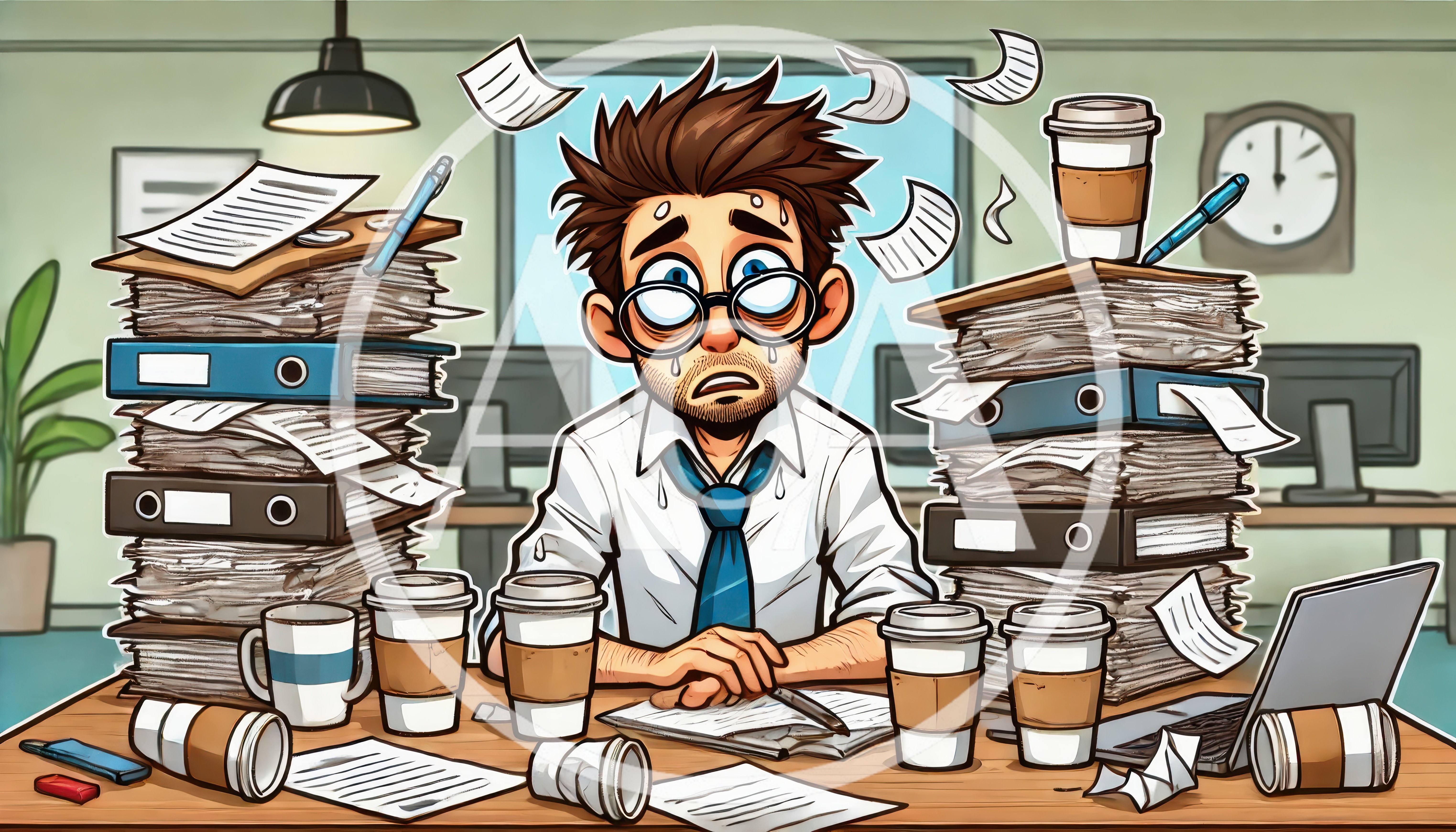 Stressed Office Worker Overwhelmed By Paperwork