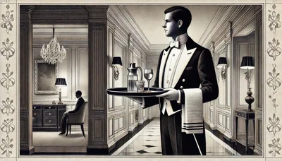 Butler Serving Drinks In A Luxury Hotel Hallway