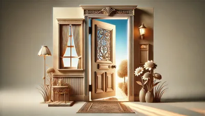 Surreal Open Doorway With Exterior Garden View