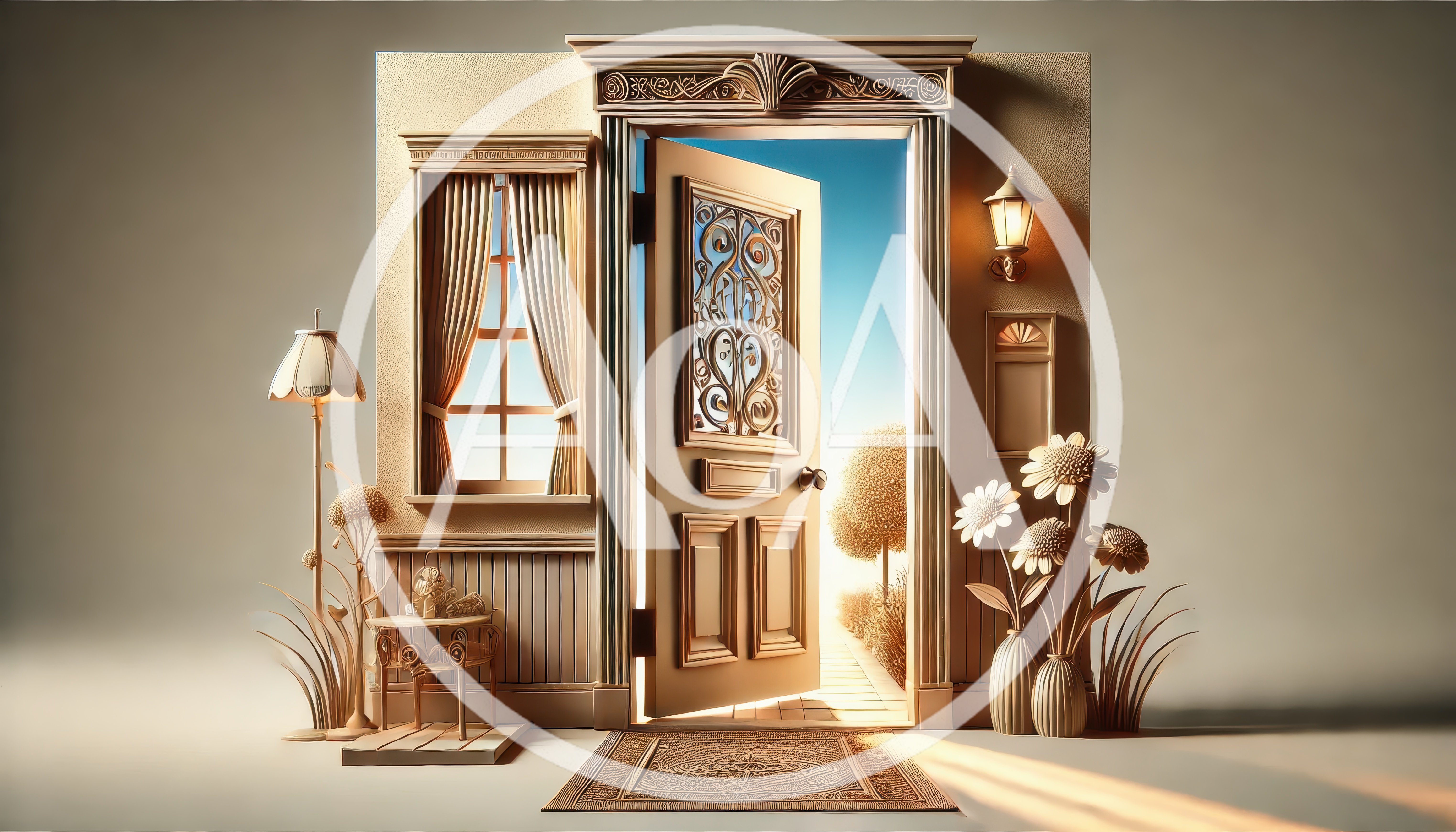 Surreal Open Doorway With Exterior Garden View