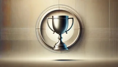 Metallic Trophy Cup Centered In Abstract Circular Frame
