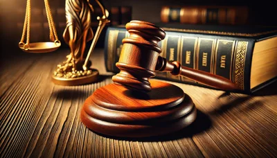 Wooden Gavel And Scales Of Justice On Desk