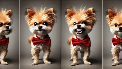 Four Portraits of a Cute Dog Wearing a Red Bowtie