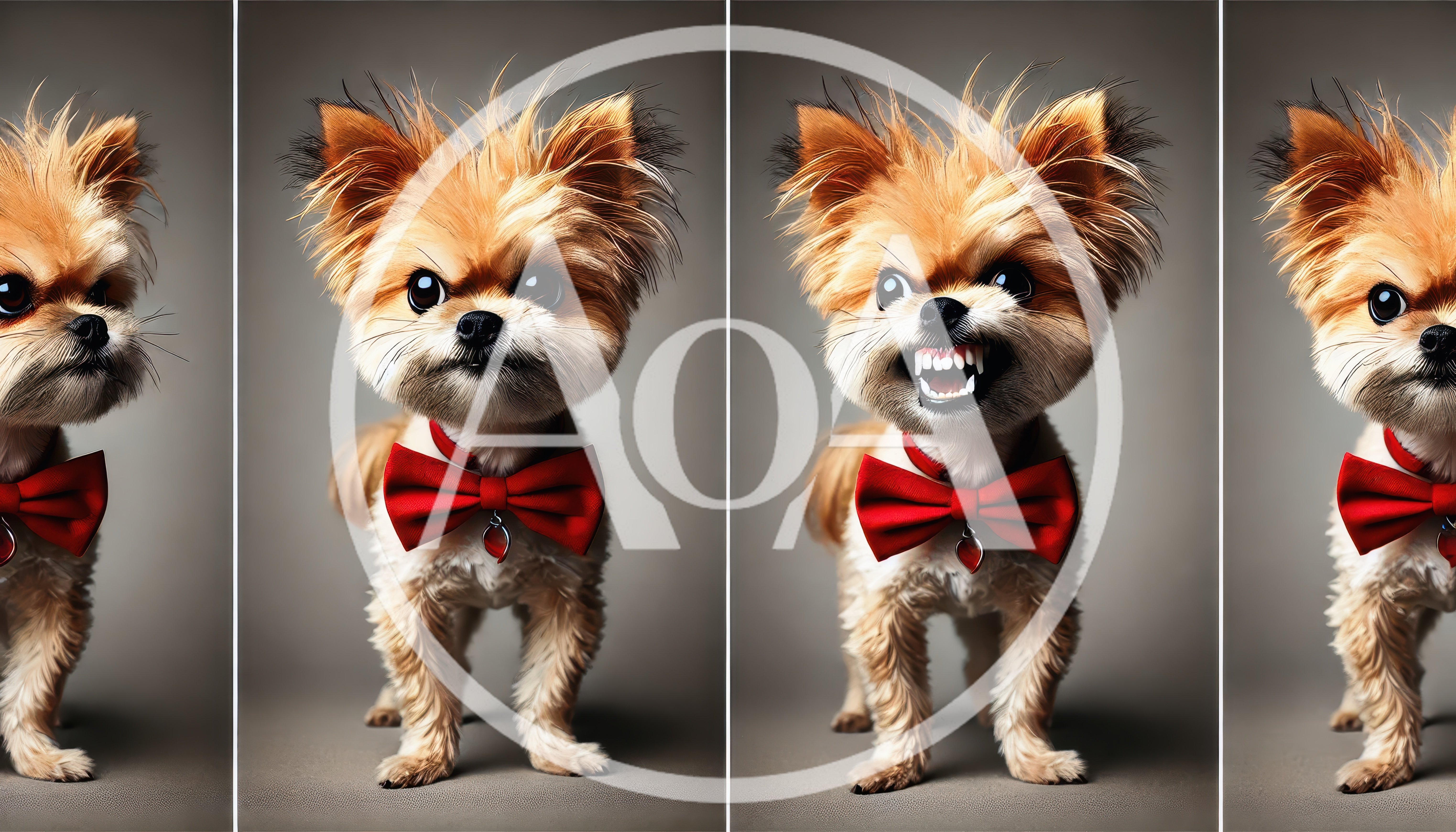 Four Portraits of a Cute Dog Wearing a Red Bowtie