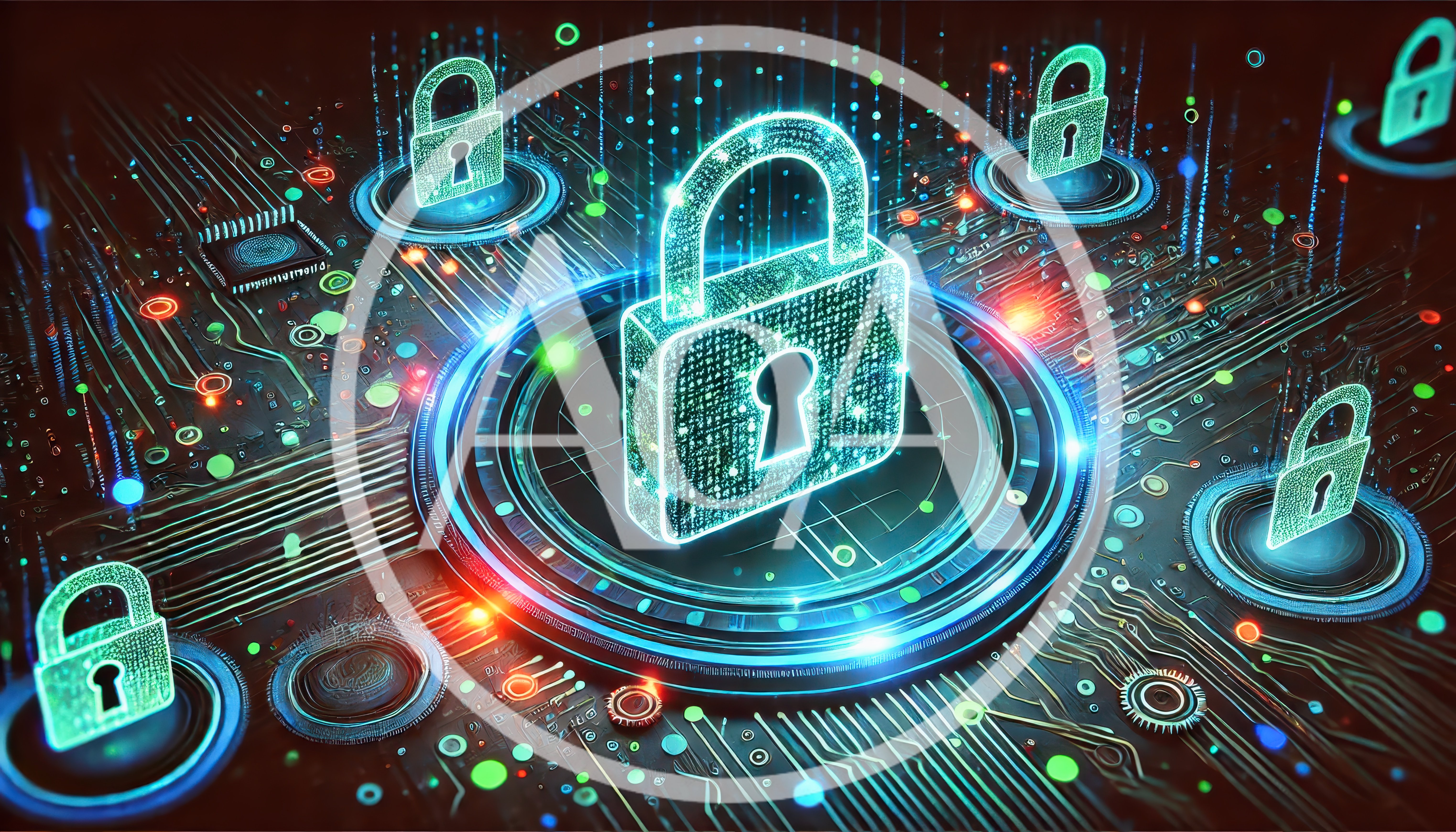 Digital Security Padlocks On Futuristic Circuit Board