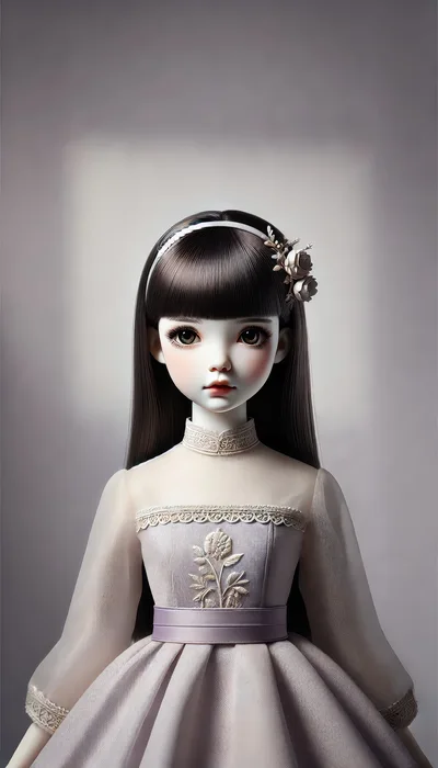 Portrait Of A Beautiful Porcelain Doll In Elegant Dress