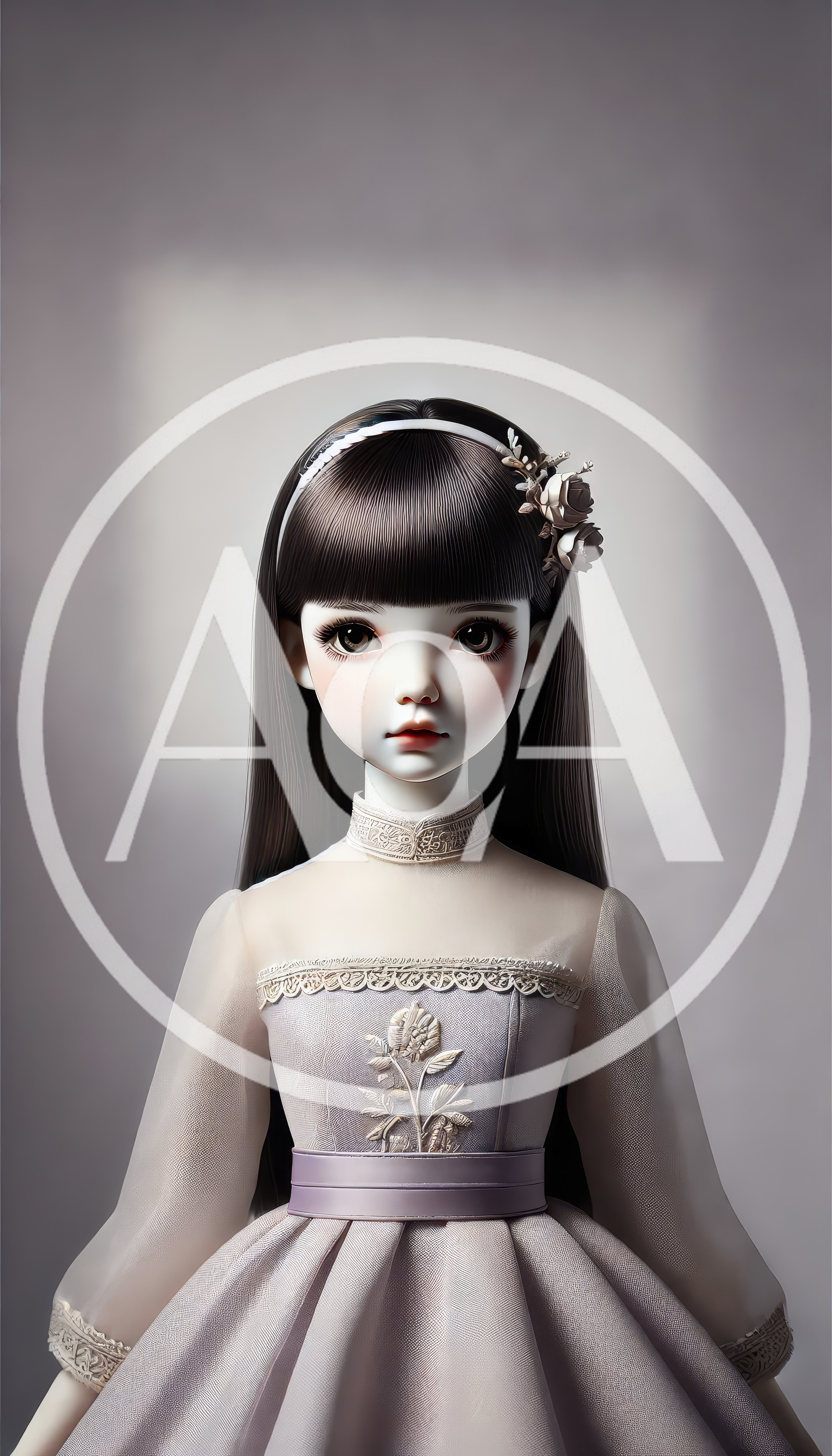 Portrait Of A Beautiful Porcelain Doll In Elegant Dress