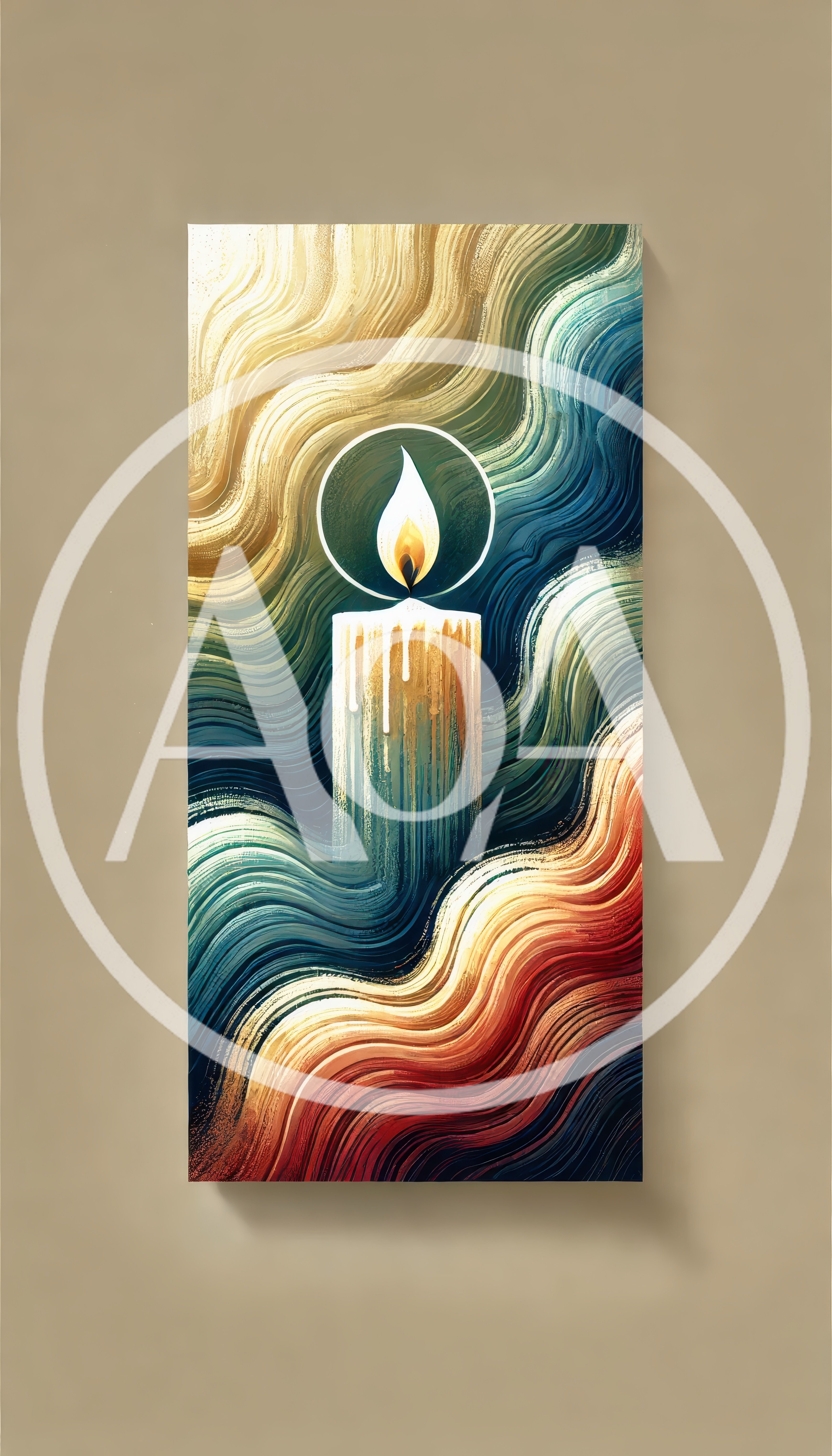 Abstract Painting Of A Lit Candle With Wavy Background