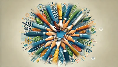 Diverse Hands Reaching Together In A Circle
