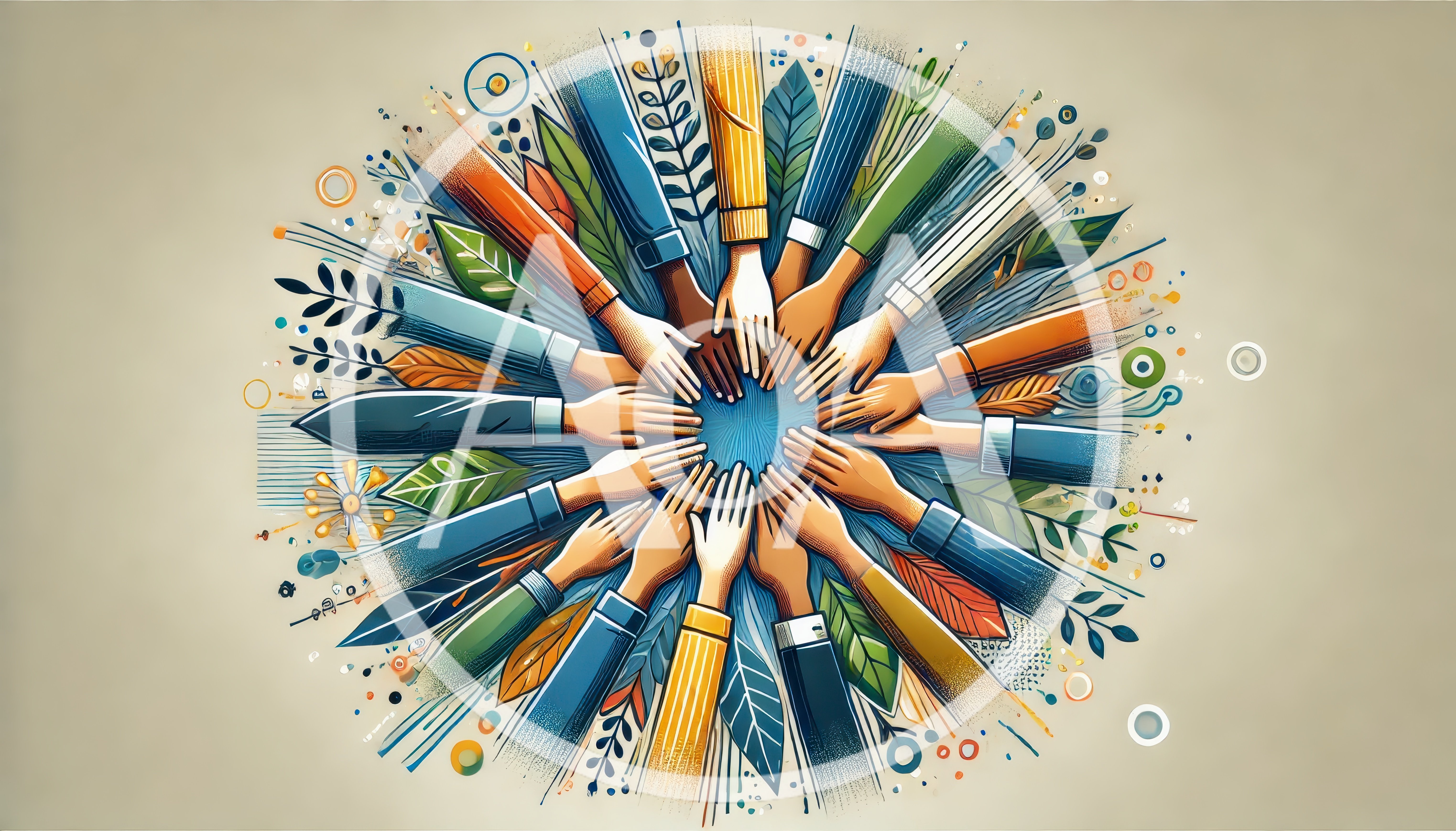 Diverse Hands Reaching Together In A Circle