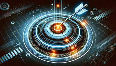 Digital Arrow Hitting A Glowing Cybernetic Target