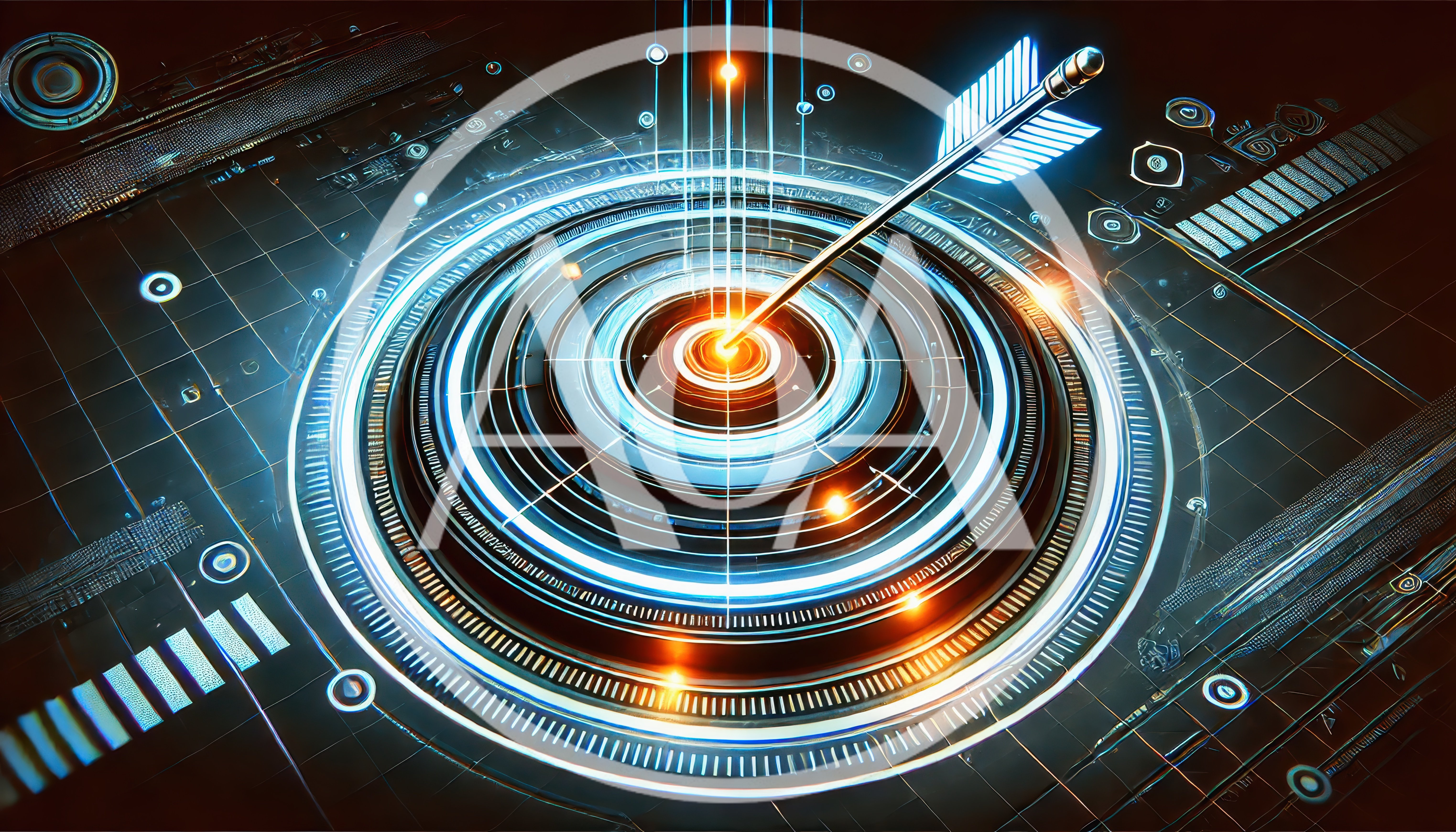 Digital Arrow Hitting A Glowing Cybernetic Target