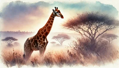 Majestic Giraffe Standing In Misty African Savanna