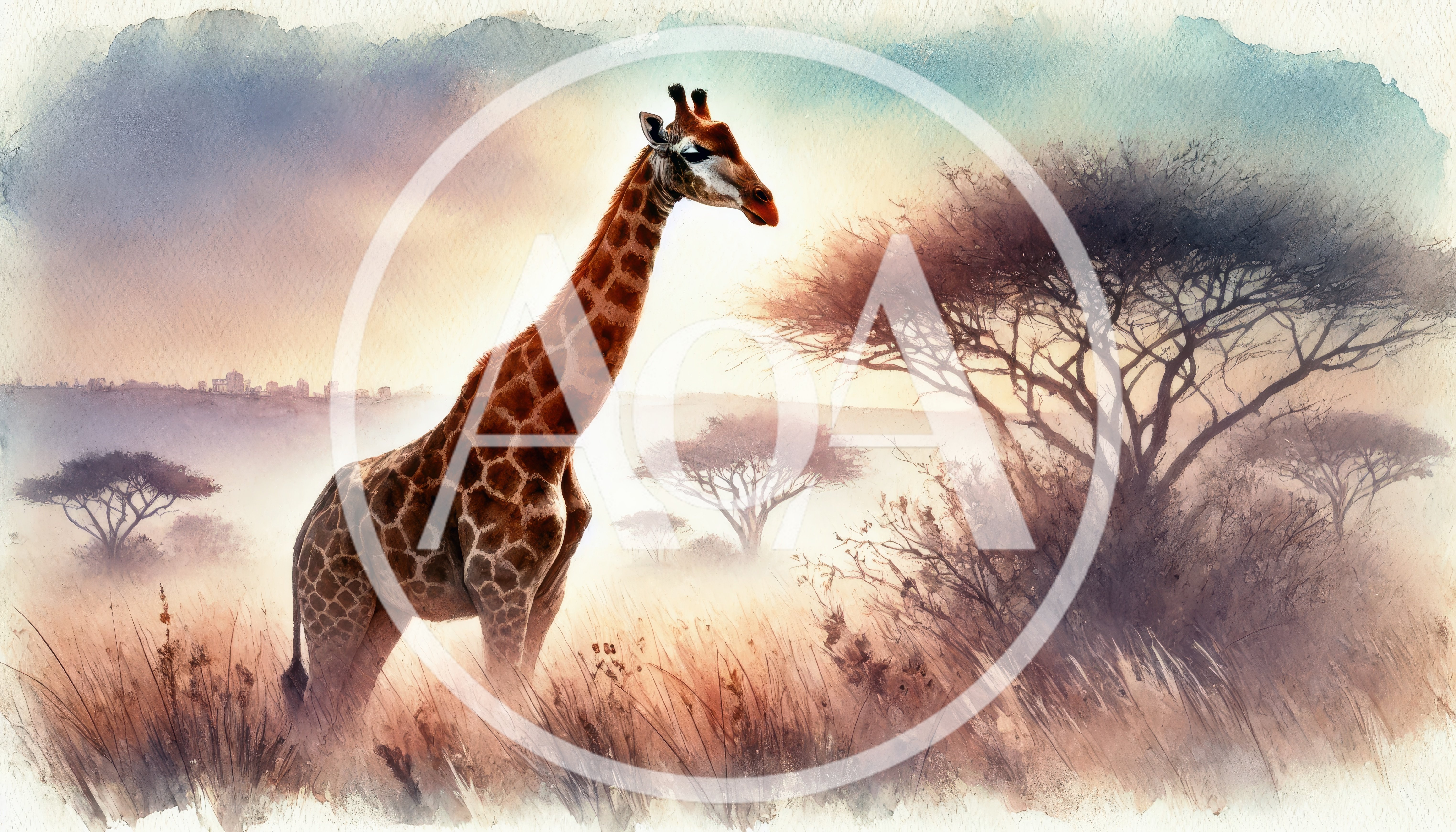 Majestic Giraffe Standing In Misty African Savanna