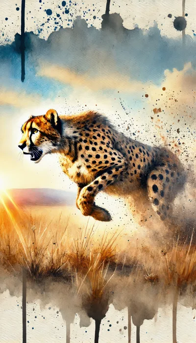 Cheetah Running Through African Savanna At Sunset