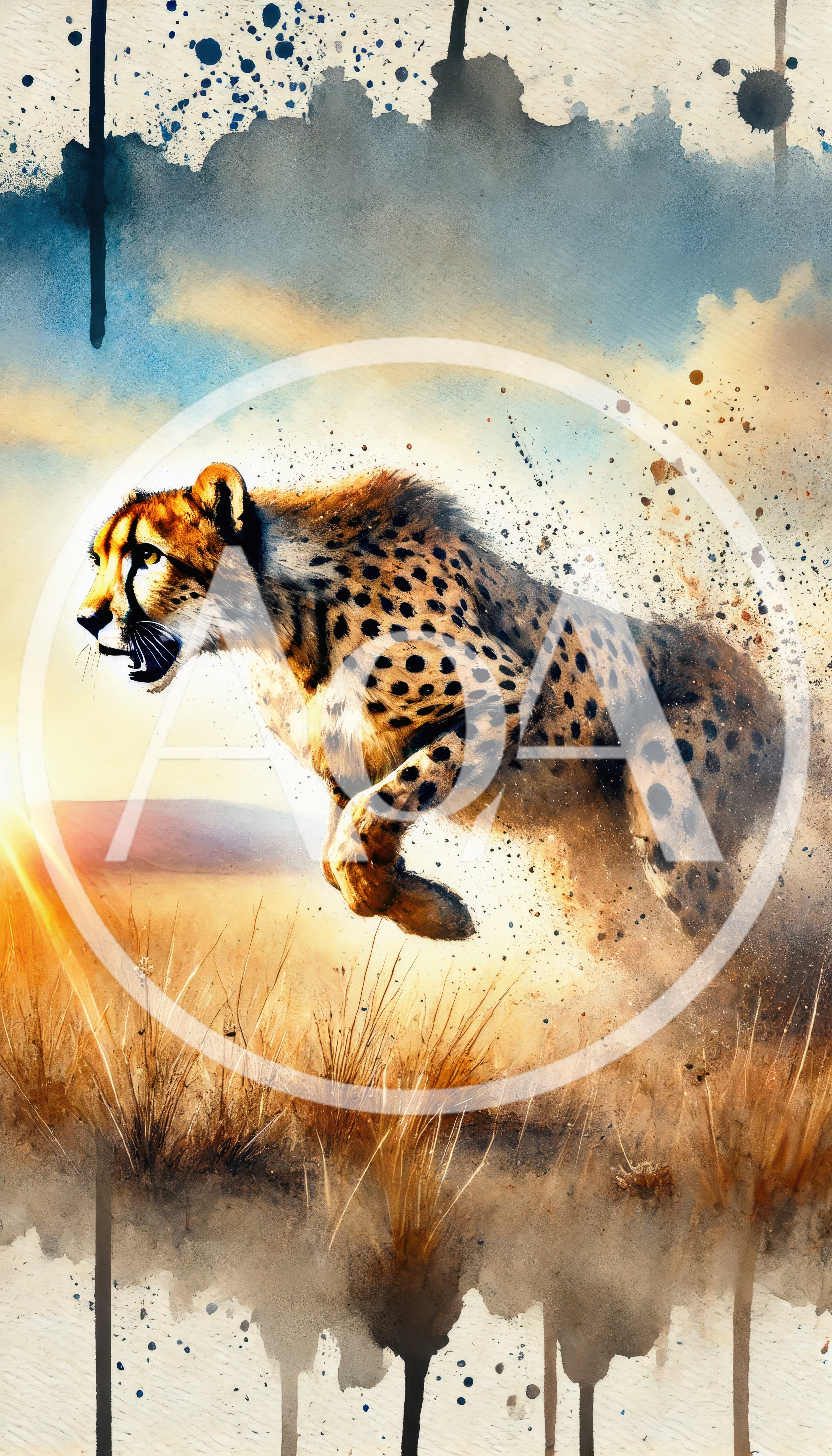 Cheetah Running Through African Savanna At Sunset