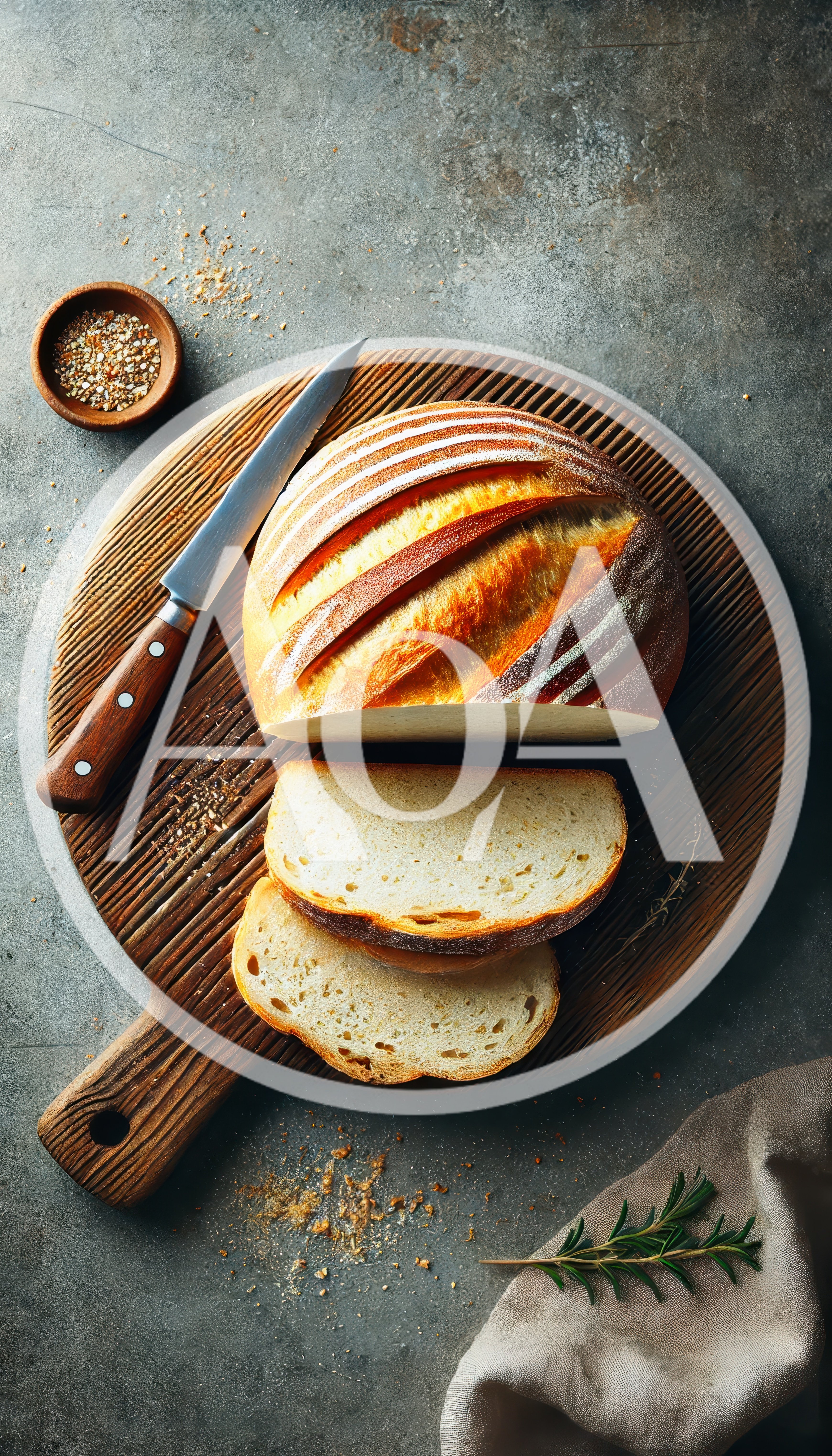 Freshly Baked Sourdough Bread Slices on Wooden Board