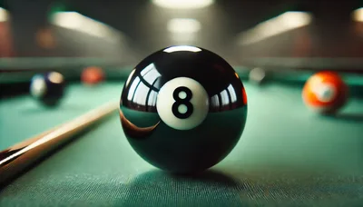 Eight Ball Resting On A Green Billiards Table