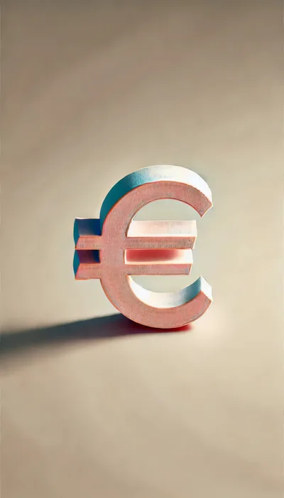 3D Euro Currency Symbol Standing on Neutral Background