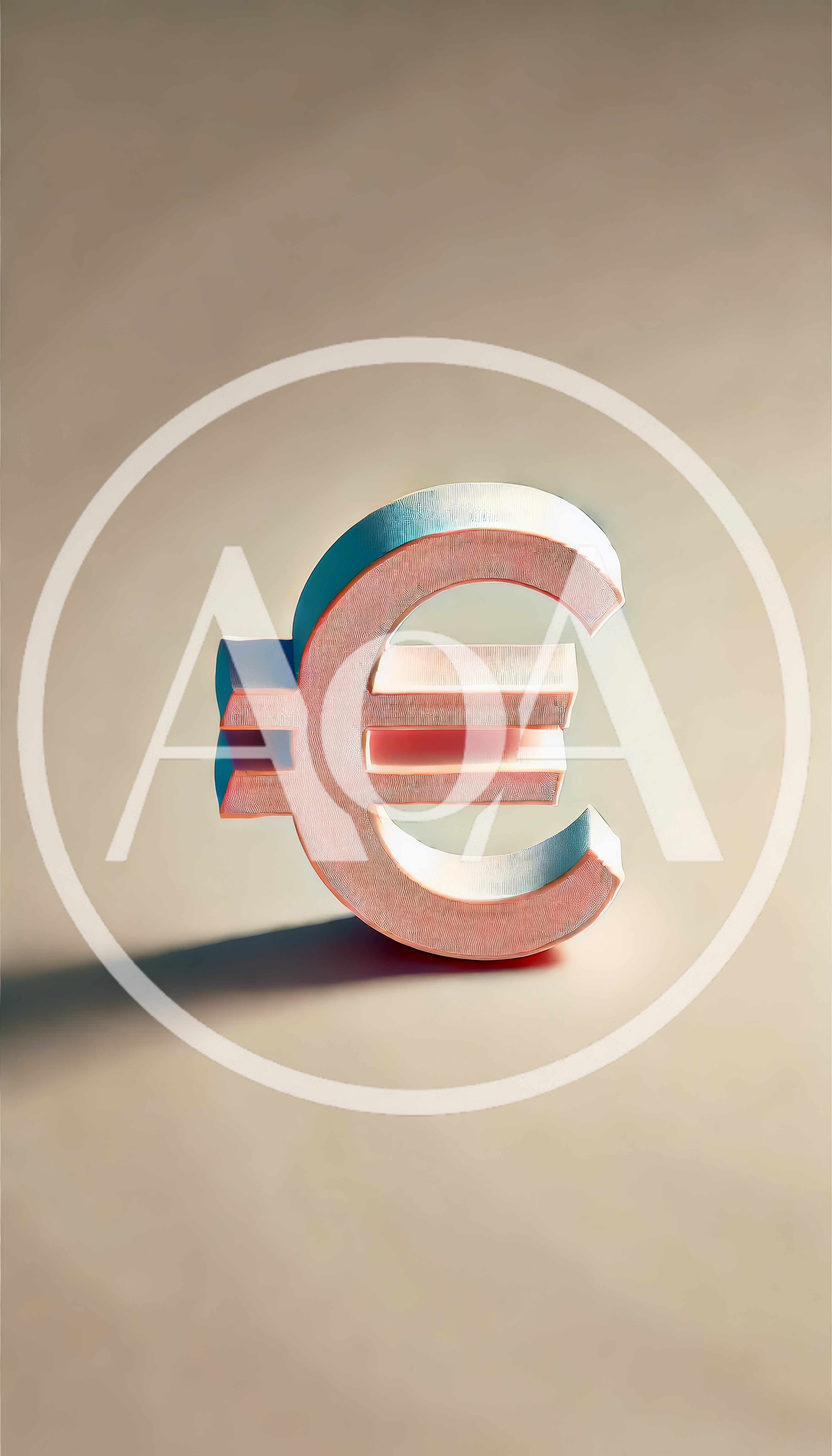 3D Euro Currency Symbol Standing on Neutral Background