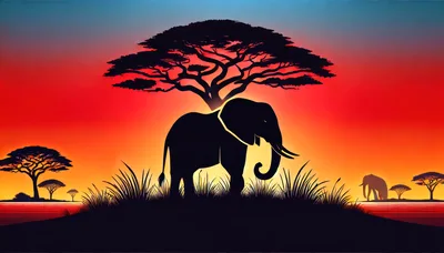 Silhouette Of African Elephants At Sunset