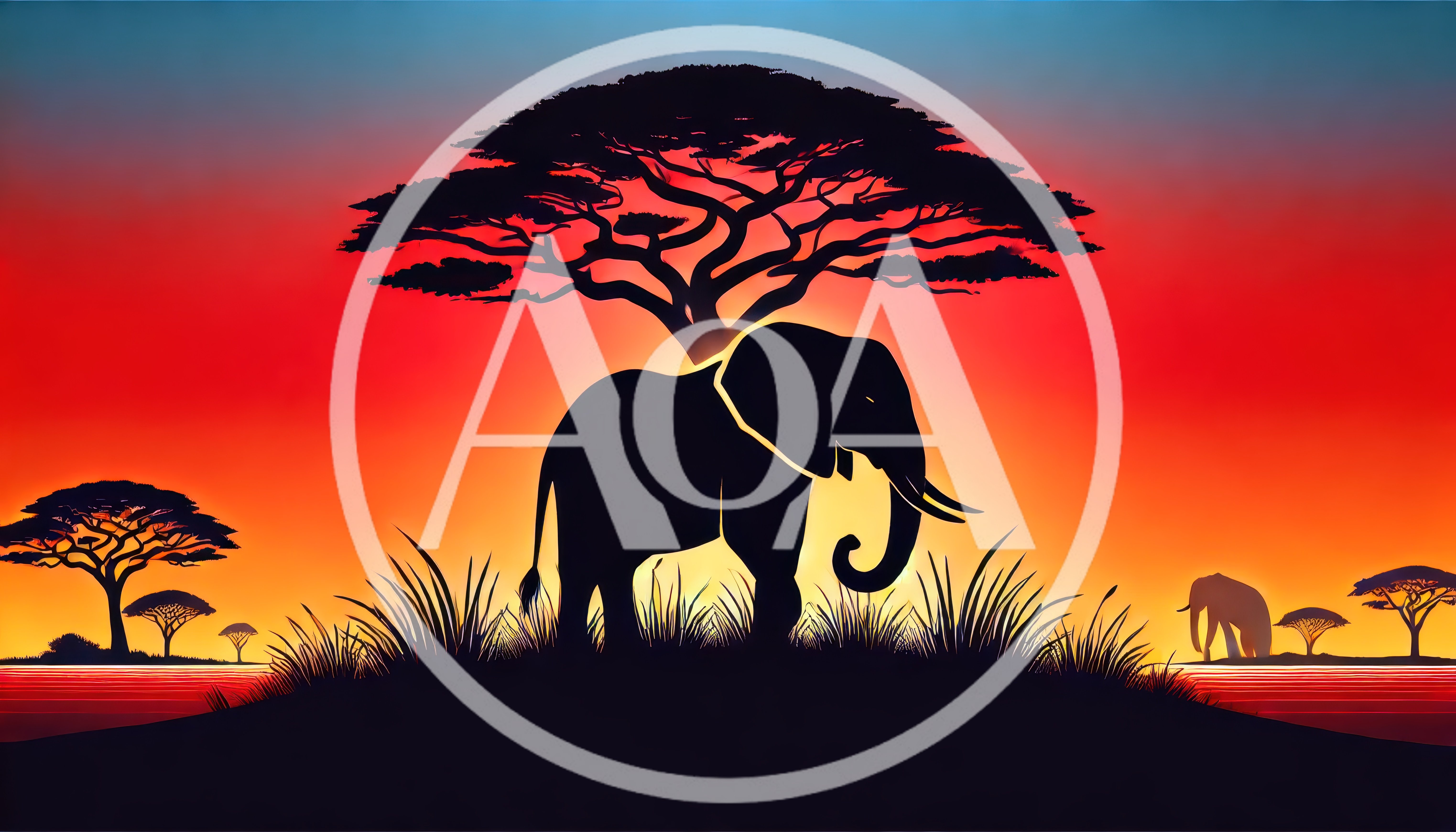 Silhouette Of African Elephants At Sunset