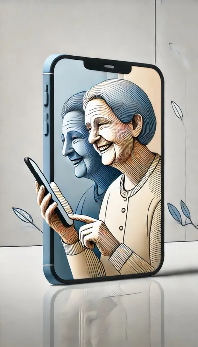 Elderly Woman Using Smartphone Digital Illustration