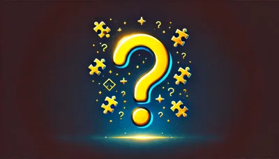 Glowing Yellow Question Mark With Floating Puzzle Pieces