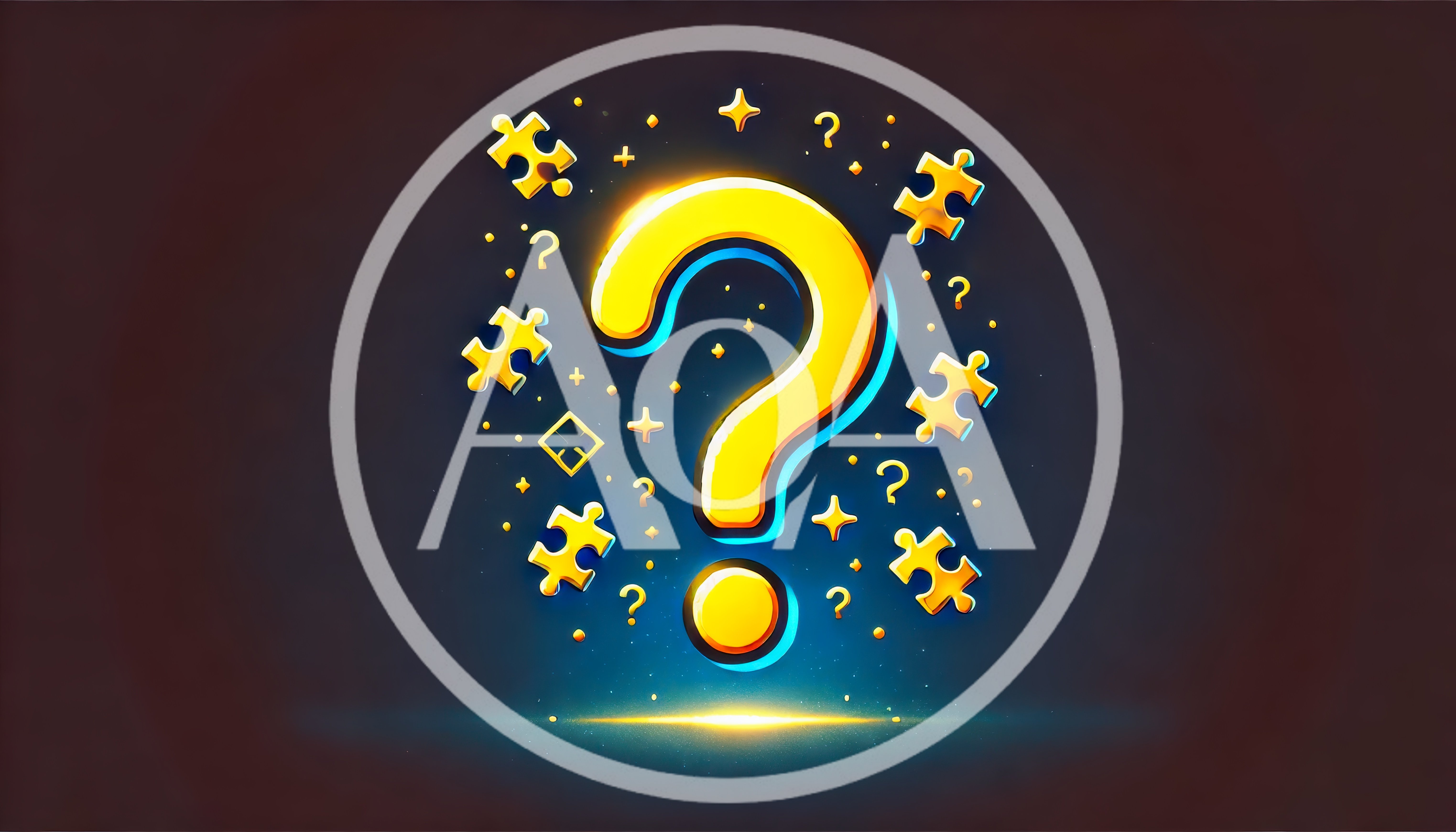 Glowing Yellow Question Mark With Floating Puzzle Pieces