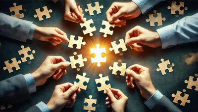 Business Team Assembling Glowing Puzzle Pieces