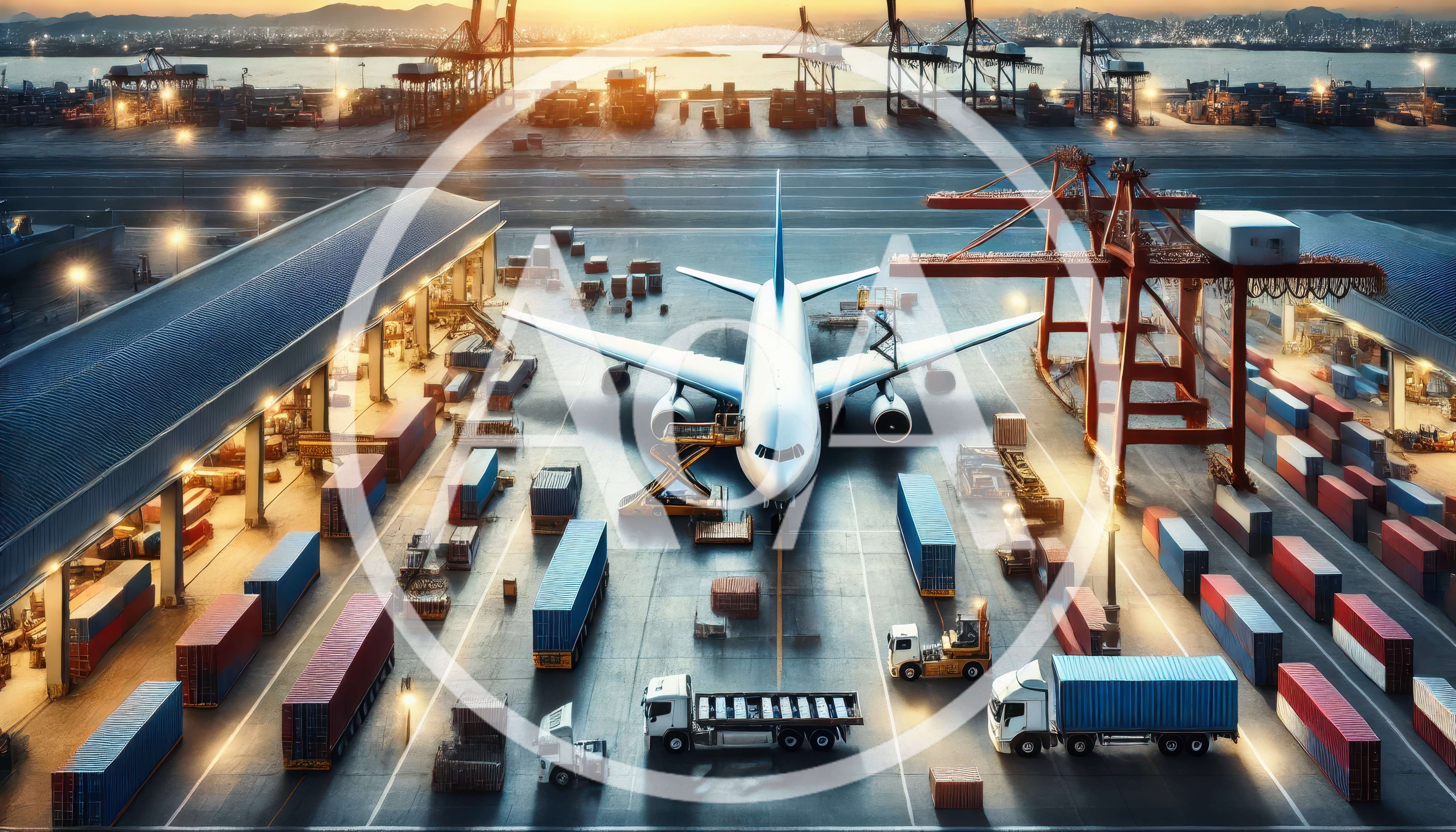 Aerial View Of Cargo Airplane At Busy Logistics Hub