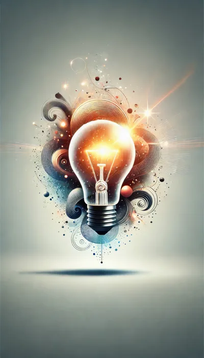 Glowing Light Bulb With Abstract Artistic Swirls