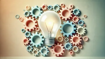 Light Bulb Surrounded By Interlocking Colorful Gears