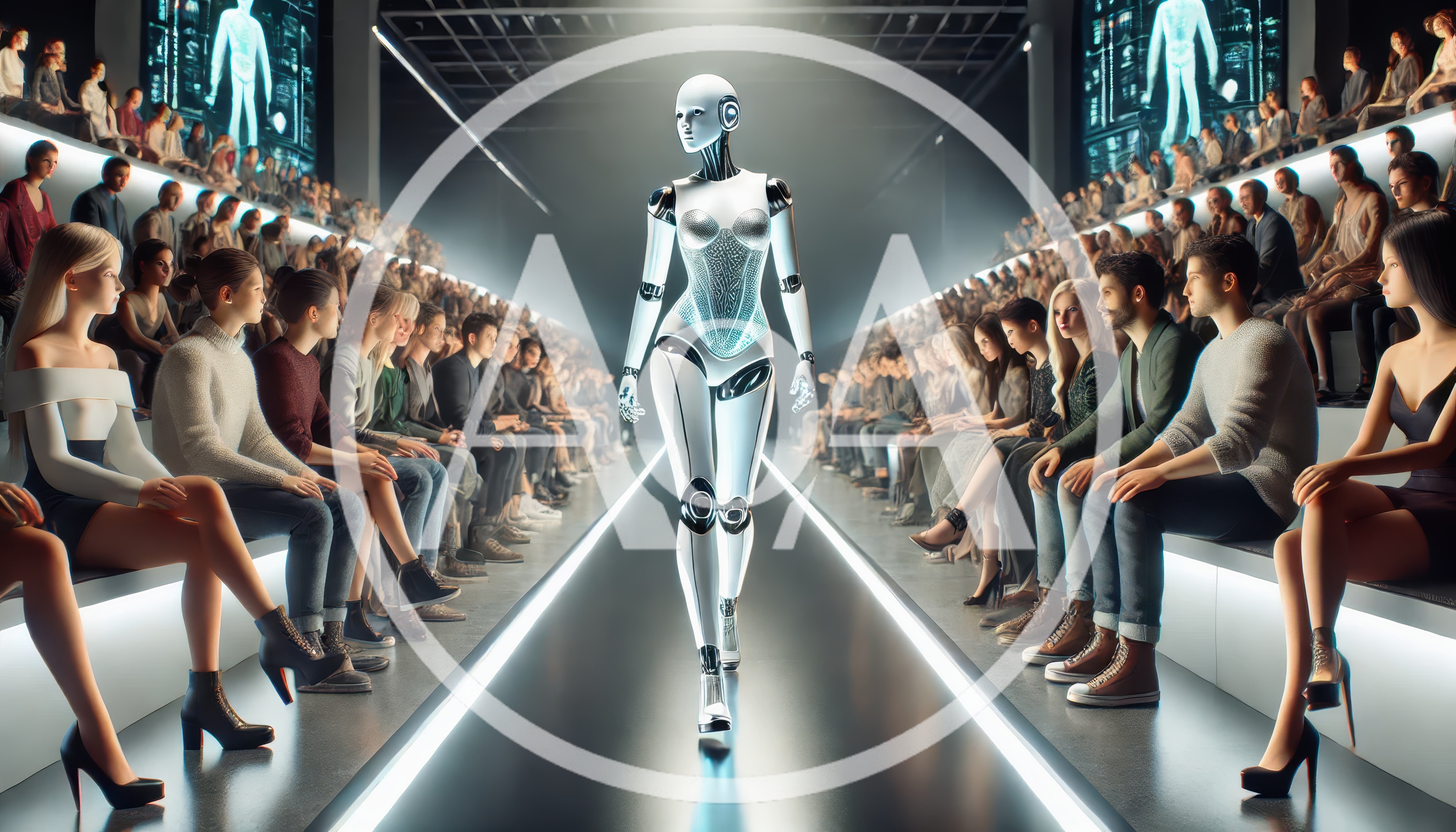Futuristic Robot Model Walking On Fashion Runway