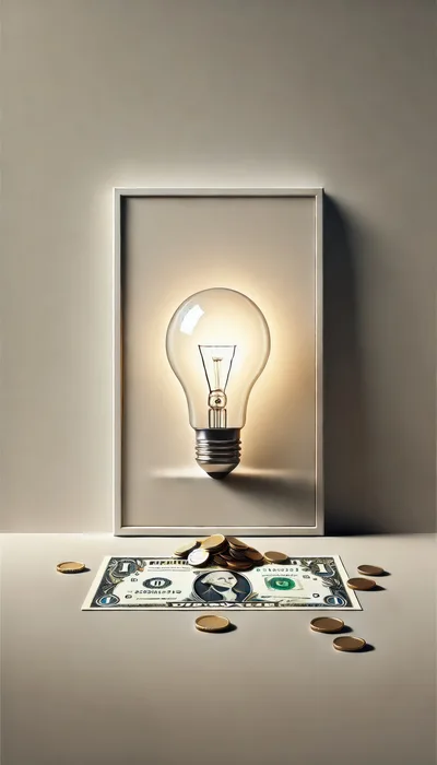 Light Bulb Inside Picture Frame With Money